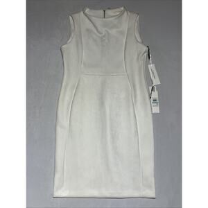 Calvin Klein Sheath Dress Size 16 White Faux Suede Sleeveless Career Office Work